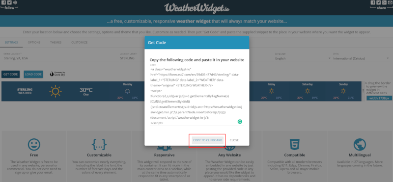 Copying weather widgetio HTML code for use with XhibitSignage HTML content app