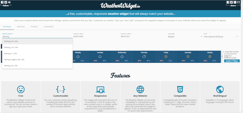 Entering your city for use of weather widgetio in XhibitSignage