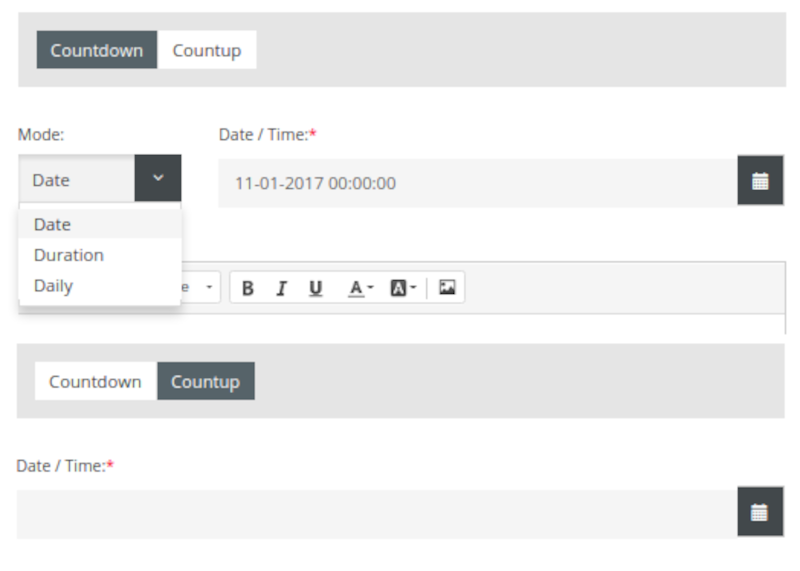 This is the countdown timer settings in XhibitSignage