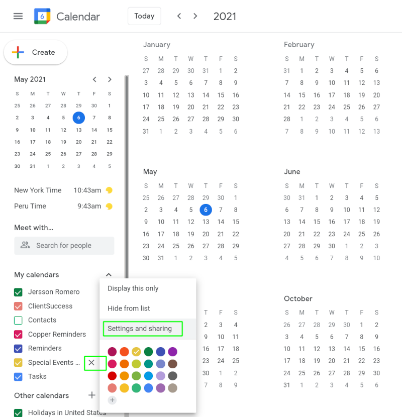 Access sharing settings through Google Calendar for XhibitSignage
