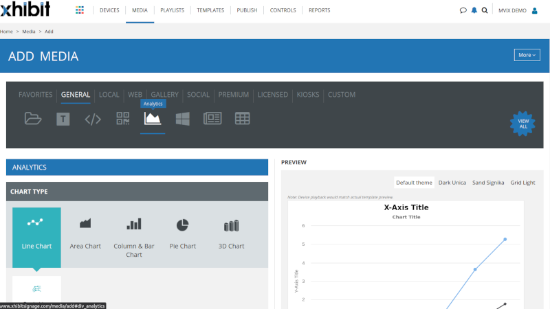 Navigating to the Analytics content app in XhibitSignage