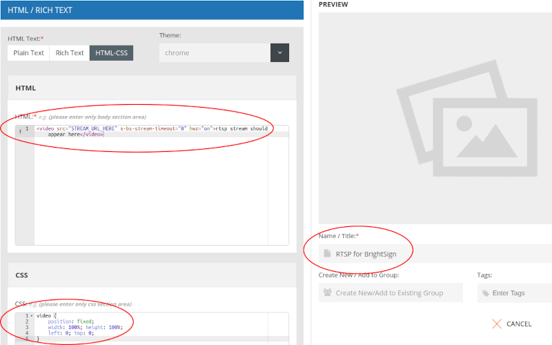 RTSP html code for BrightSign in XhibitSignage