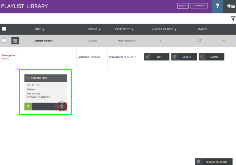 Remove media from a playlist in Xhibit Signage