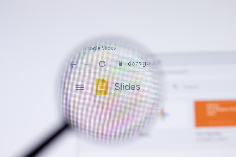 Google Slides screen with microscope focused on the Google slides logo