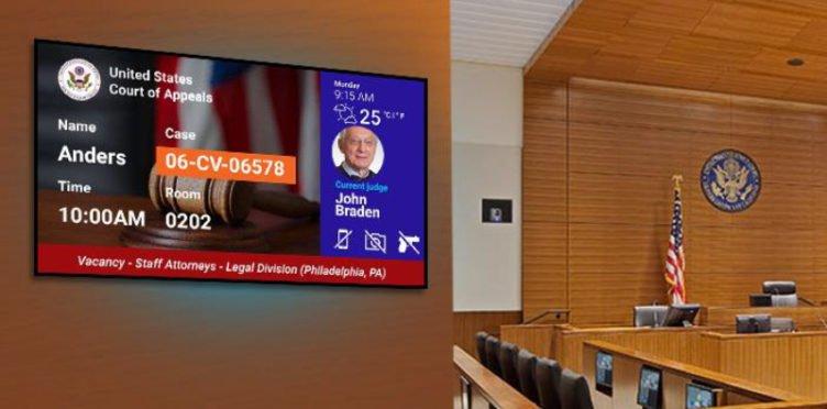 Digital display outside of a court room