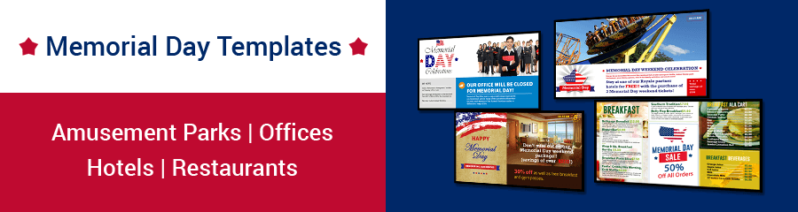 Memorial Day Digital Signage Templates | Amusement Parks, Offices, Hotels, and Restaurants