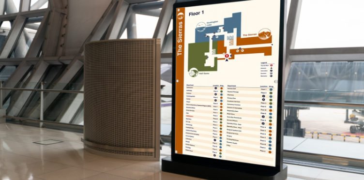 Digital wayfinding display at an airport