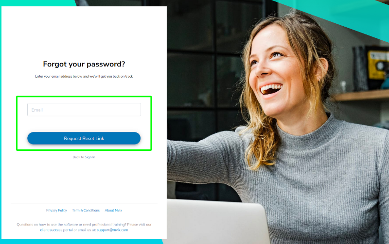 Request reset link password in mvix cms v3
