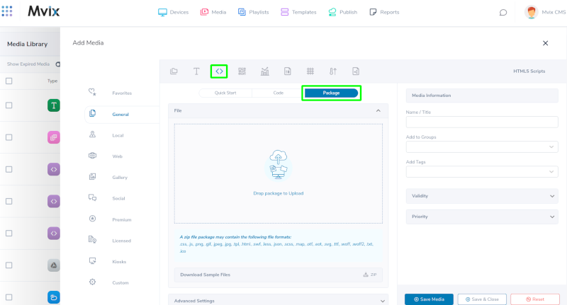 Using the Package feature with HTML content app in mvix cms v3