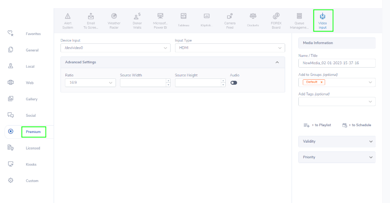 video input mvix cms premium