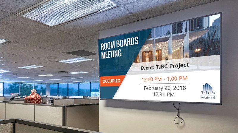 Corporate meeting room announcement on digital signage