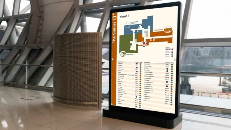 Example of a standing wayfinding digital sign at an airport
